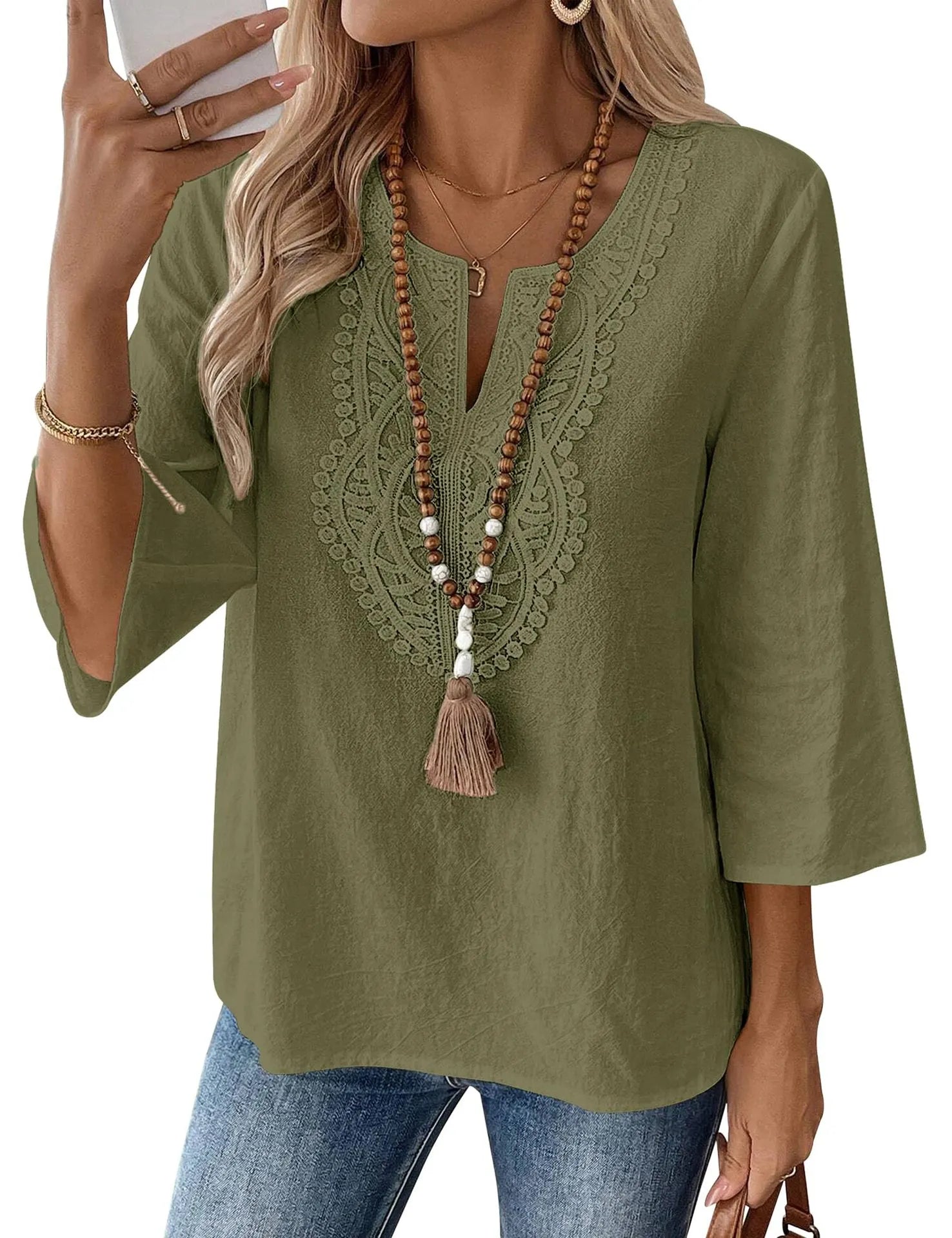 Casual 3/4 Sleeve Loose Fit Tunic Top