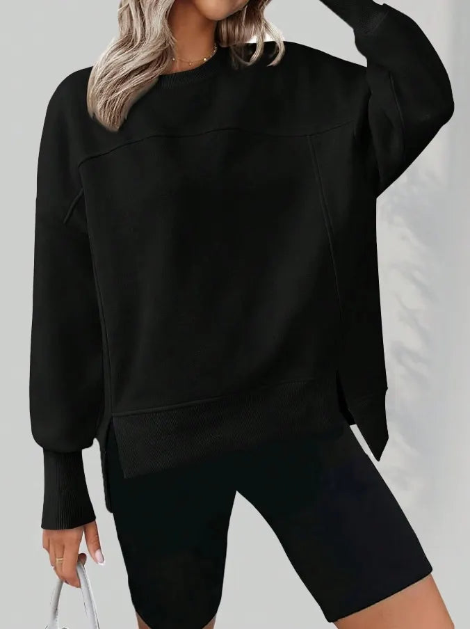 Oversized Side Slit Crewneck Sweatshirt