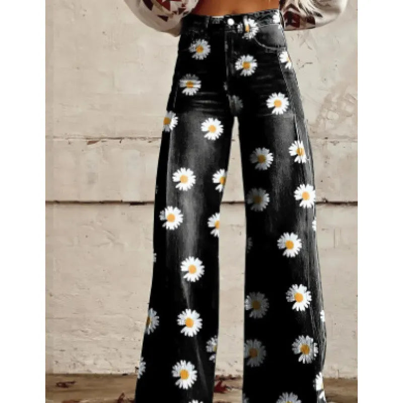 High Waist Western Cowboy Horse Print Wide Leg Pants