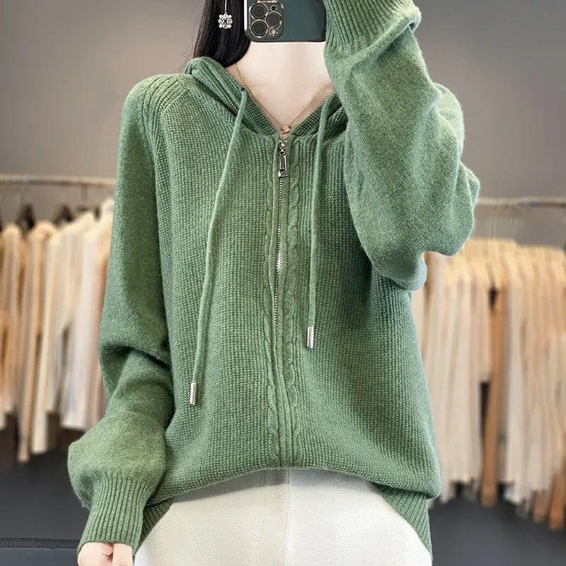 Double Zip Up Cable Knit Sweater Coat