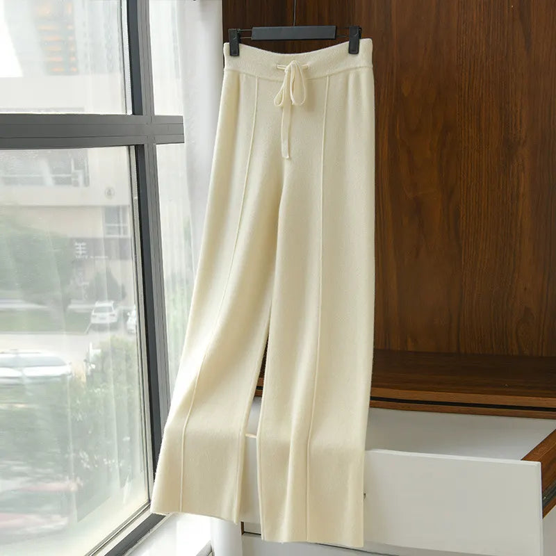 High‑Waist Knit Wide Leg Pants
