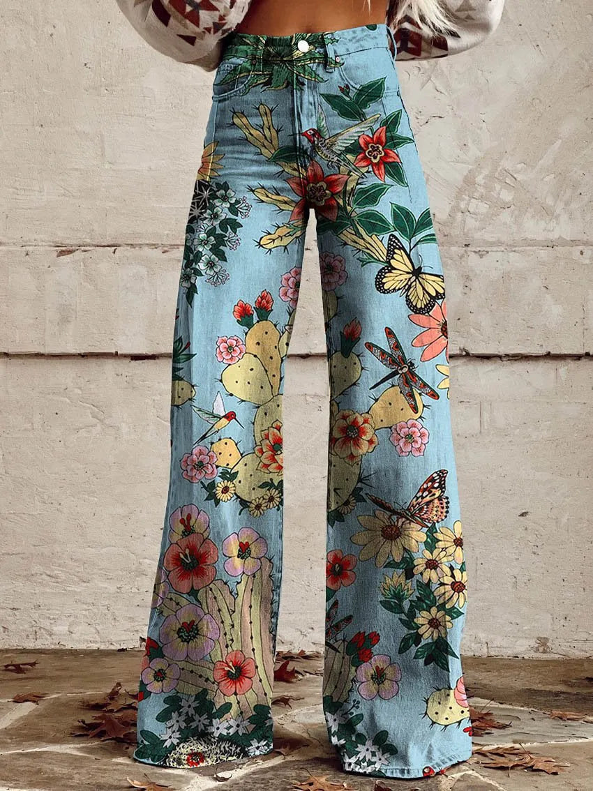 Printed Flare Work Pants