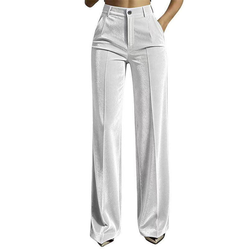 Mid-High Waist Golden Velvet Straight Leg Suit Pants