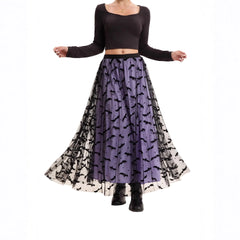 Halloween Red Base Skull Flocking Tulle Layered Midi Skirt