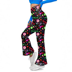High Waist Hippie Peace Print Flared Casual Pants