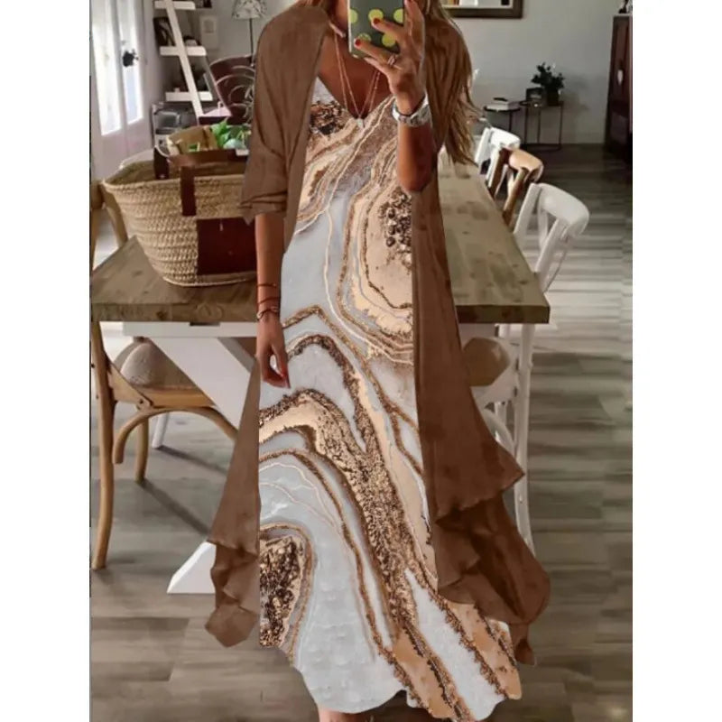 Printed V Neck Cami Long Dress