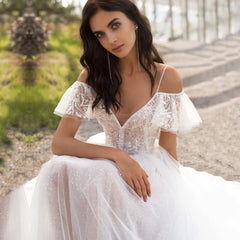 Off-the-Shoulder Sparkle Tulle Wedding Dress
