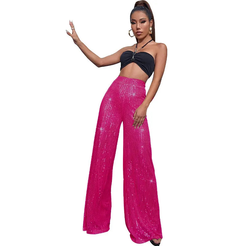 Sequin Stripe High Waist Wide Leg Pants