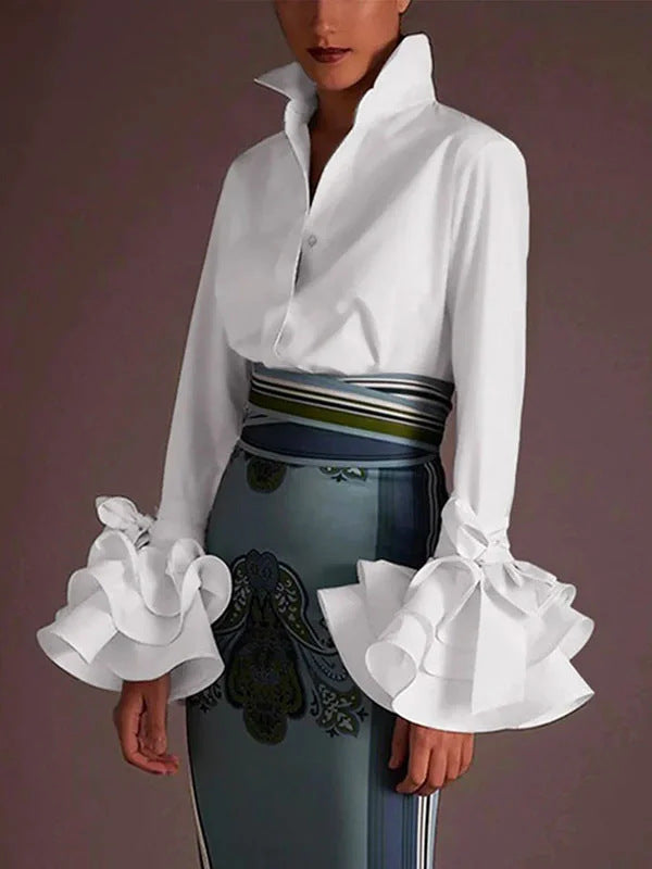 Ruffle Cuff Button-Down Blouse