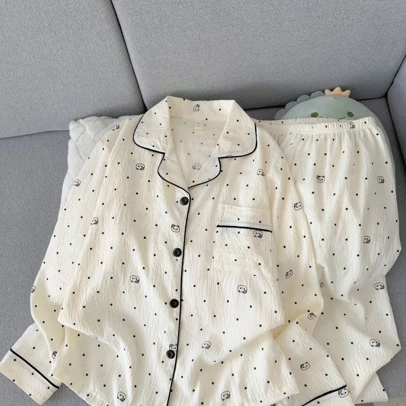 Light Blue Leopard Shirt & Pants 2 Piece Pajamas with Pocket Embroidery