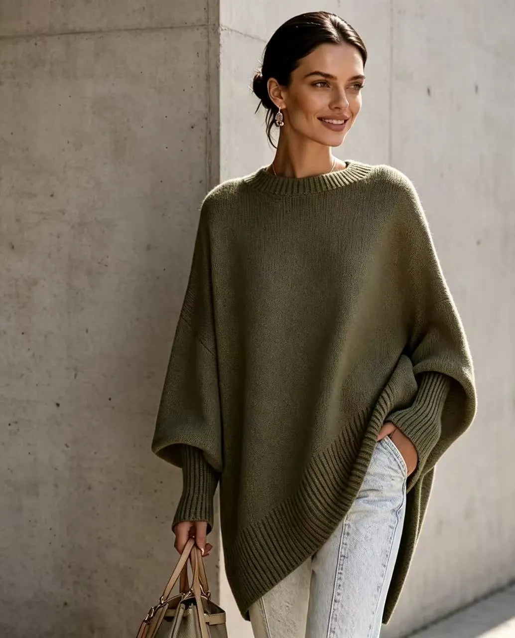 Crew Neck Loose Batwing Sleeve Pullover Sweater
