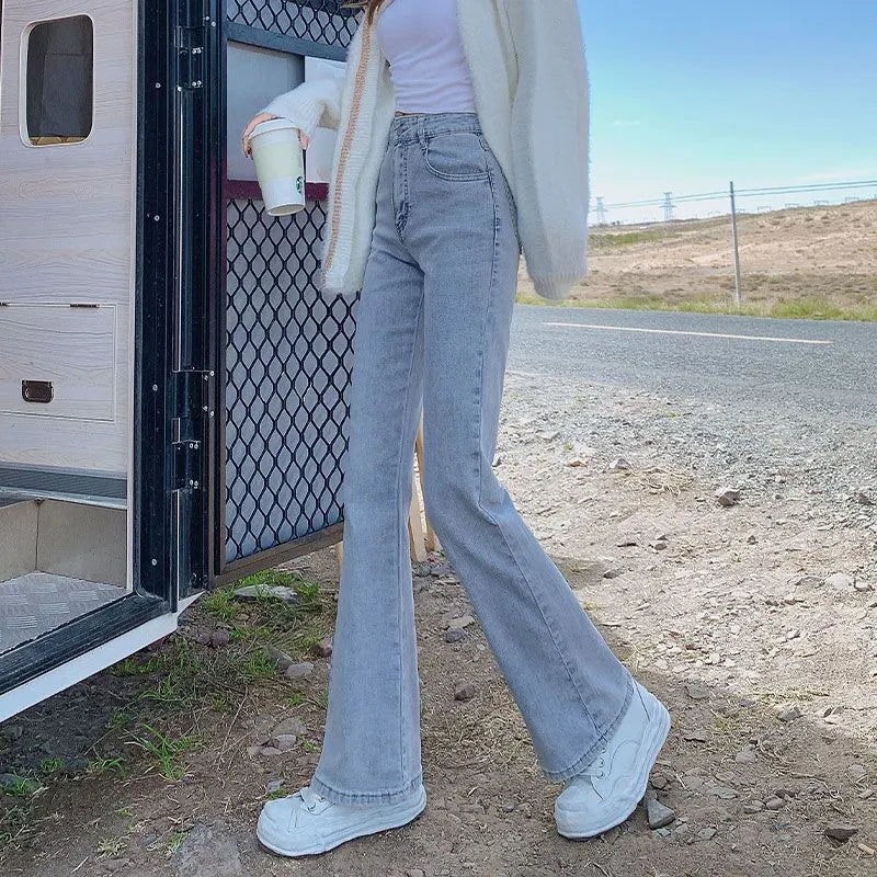 High Waist Solid Wide Leg Casual Denim Jeans