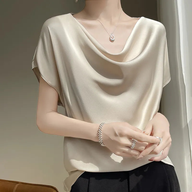 Cowl Neck Short Sleeve Blouse