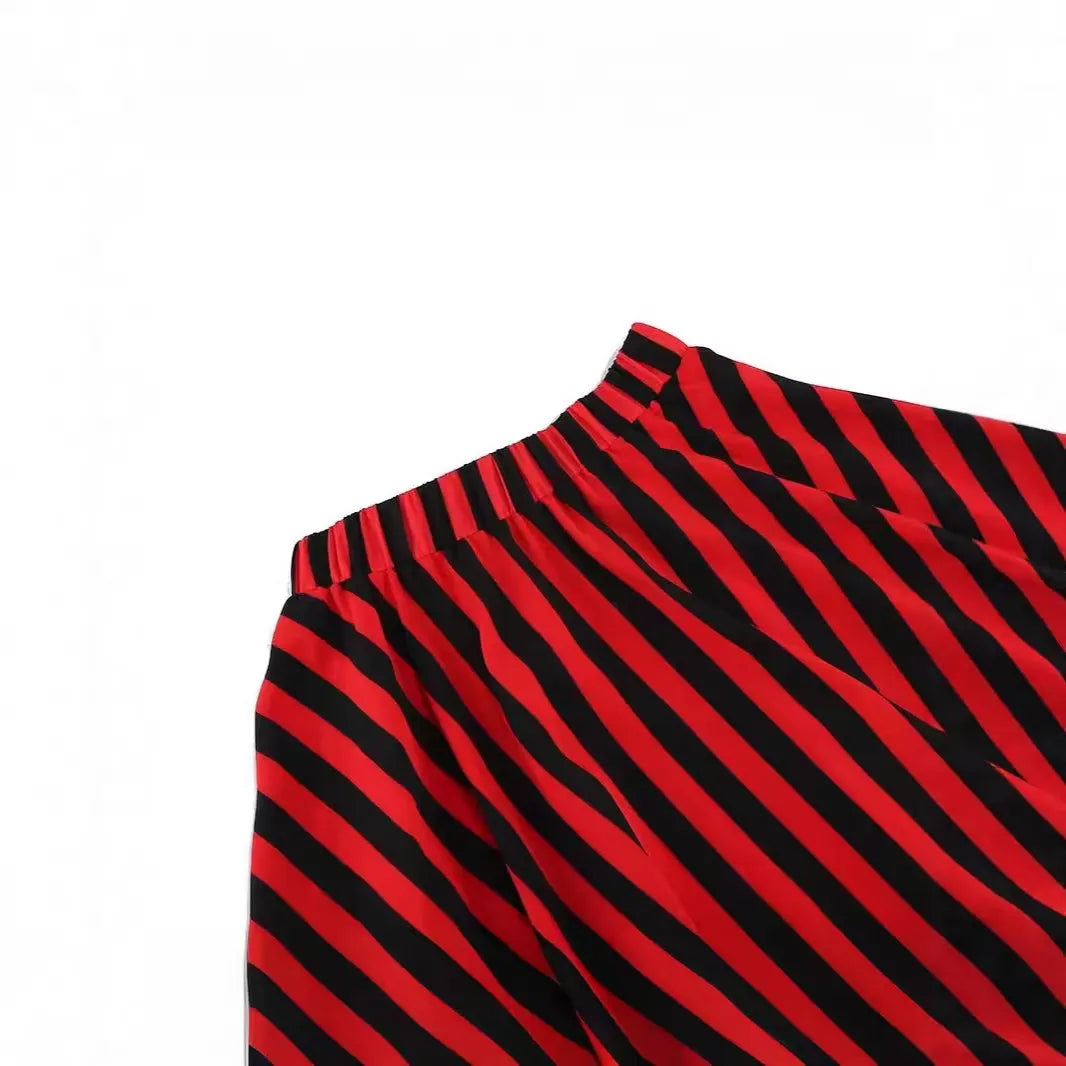 Halloween Red Black Diagonal Stripe Irregular Asymmetrical Midi Skirt