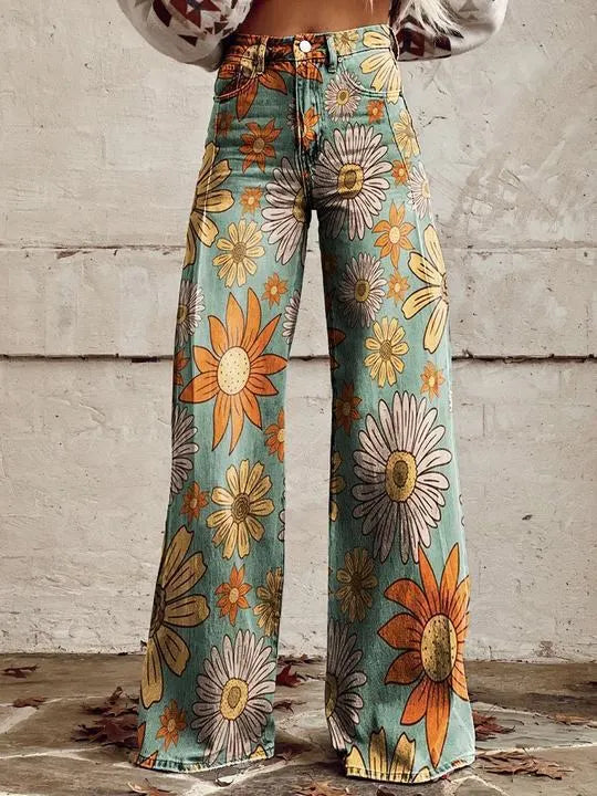 Printed Flare Work Pants
