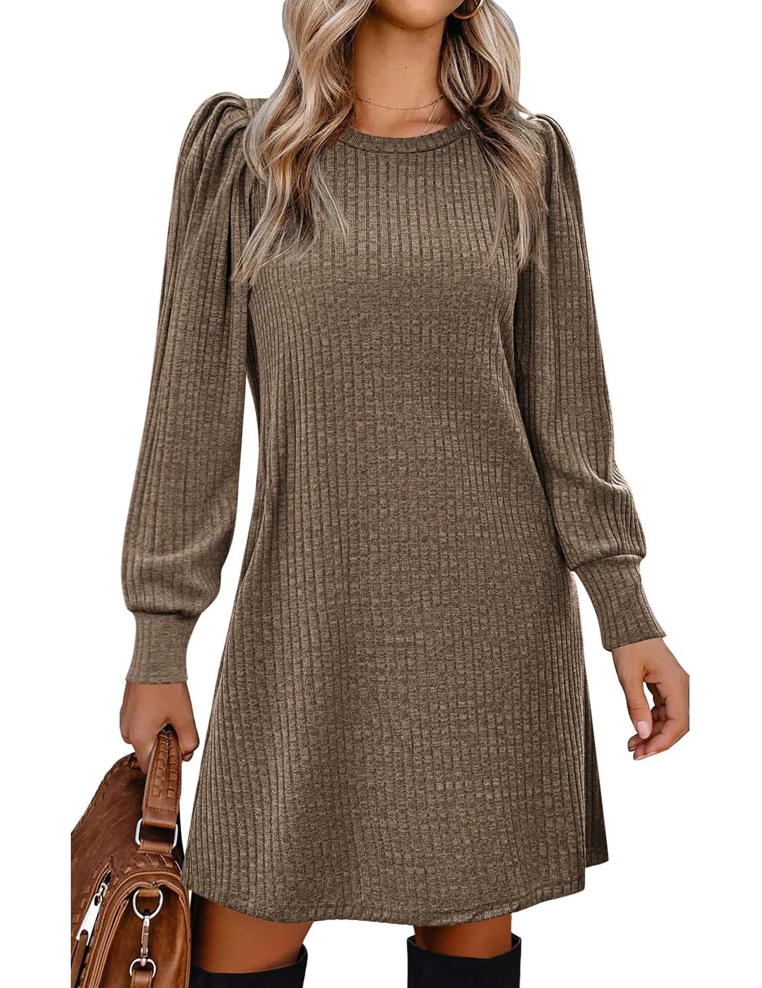 Puff Sleeve Knit Sweater Dress