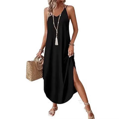 V-Neck A-Line Maxi Slip Dress