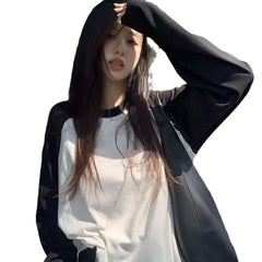 Oversized Contrast Color Raglan Long Sleeve Crew Neck Casual T-Shirt