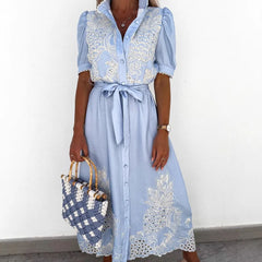 Eyelet Embroidered Button Down Midi Dress