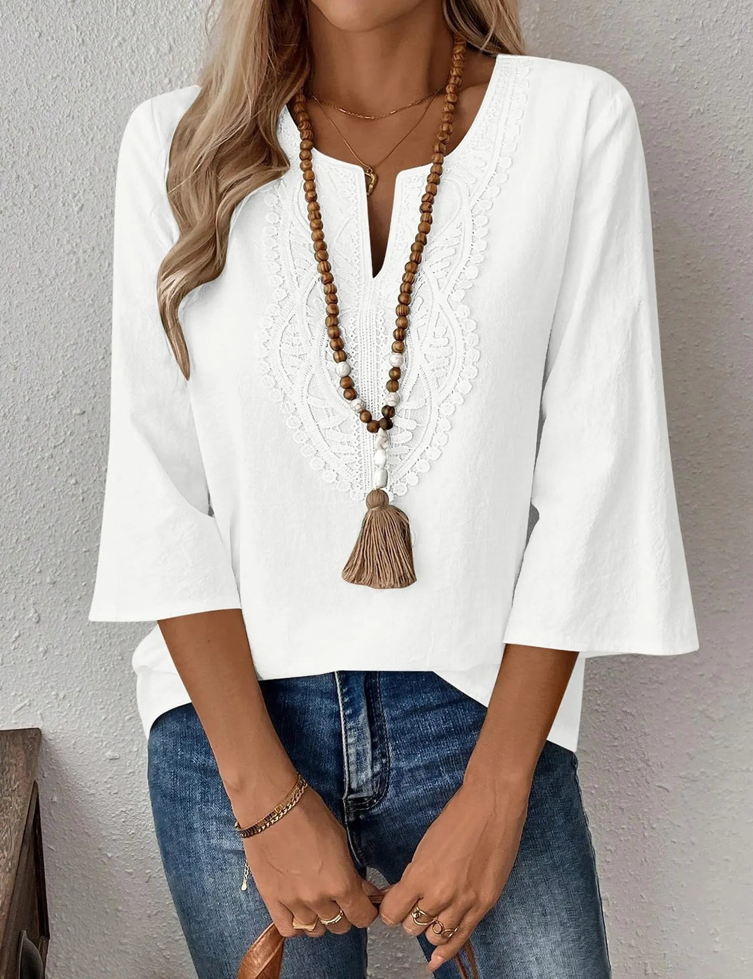 Casual 3/4 Sleeve Loose Fit Tunic Top