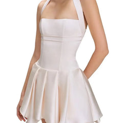 Halter Neck Ruched Slim A-Line Mini Dress