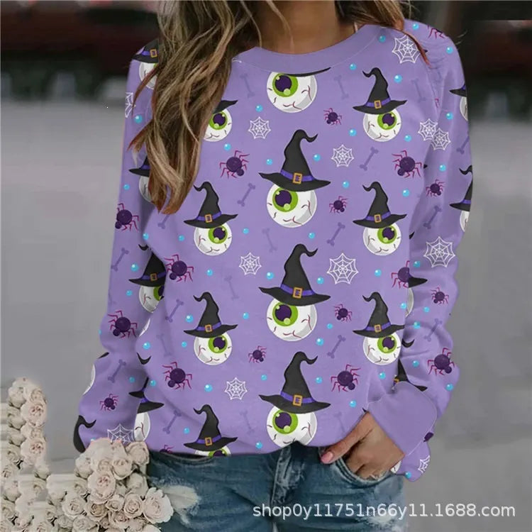 Halloween Tie‑Dye Letter Print Crew Neck Sweatshirt