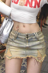 Ripped Denim Skirt