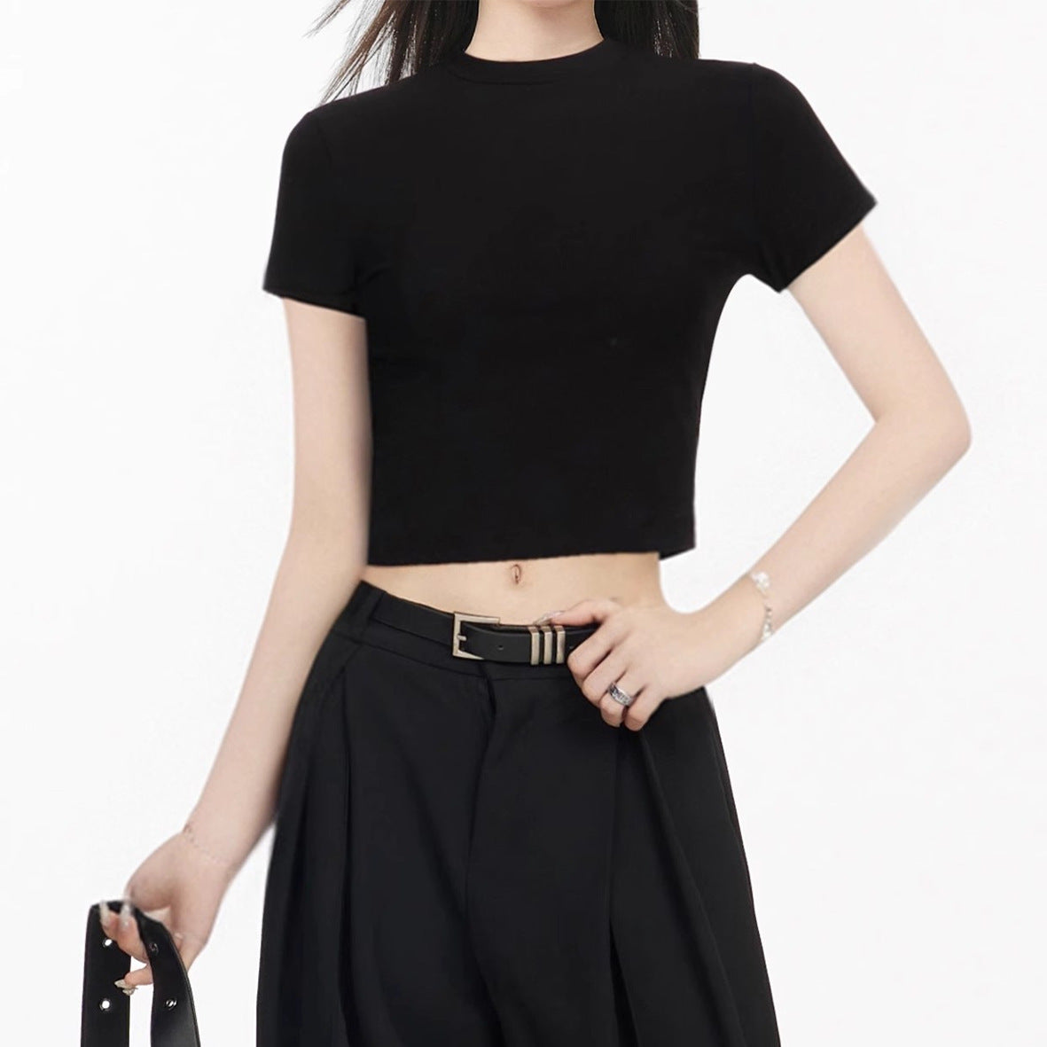 Slim-Fit Cotton-Blend Short Sleeve Crop Top
