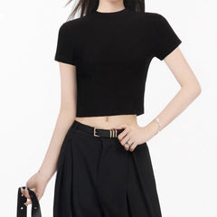 Slim-Fit Cotton-Blend Short Sleeve Crop Top