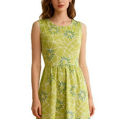 Sleeveless Floral Print Round Neck Midi Dress