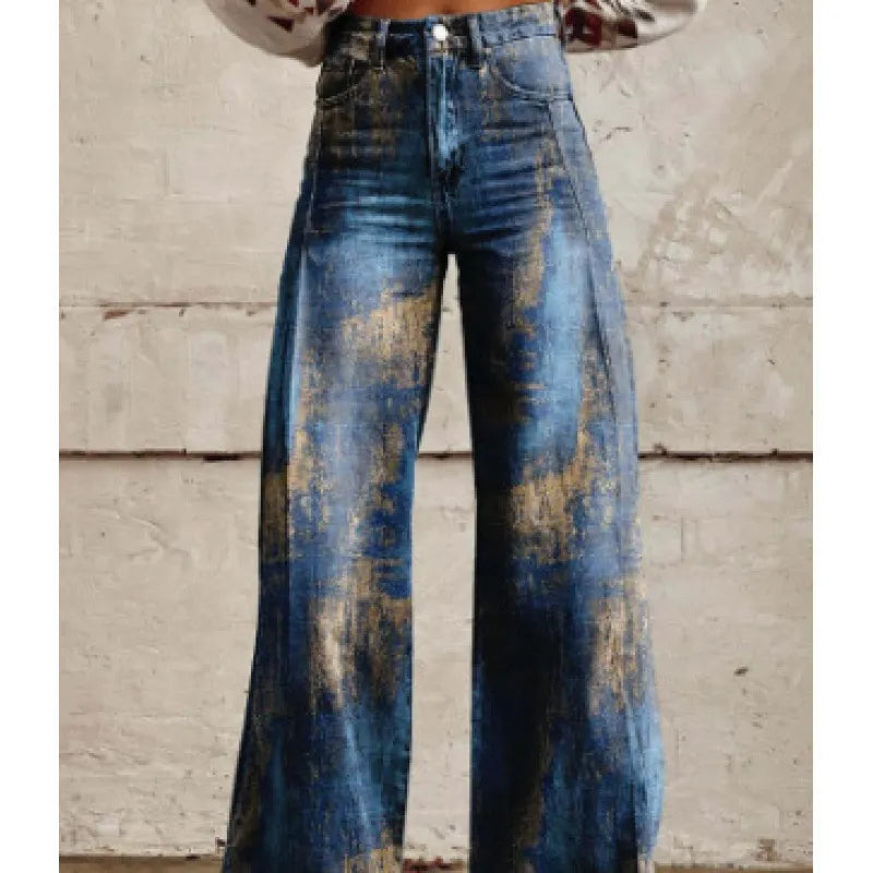 High Waist Western Cowboy Horse Print Wide Leg Pants