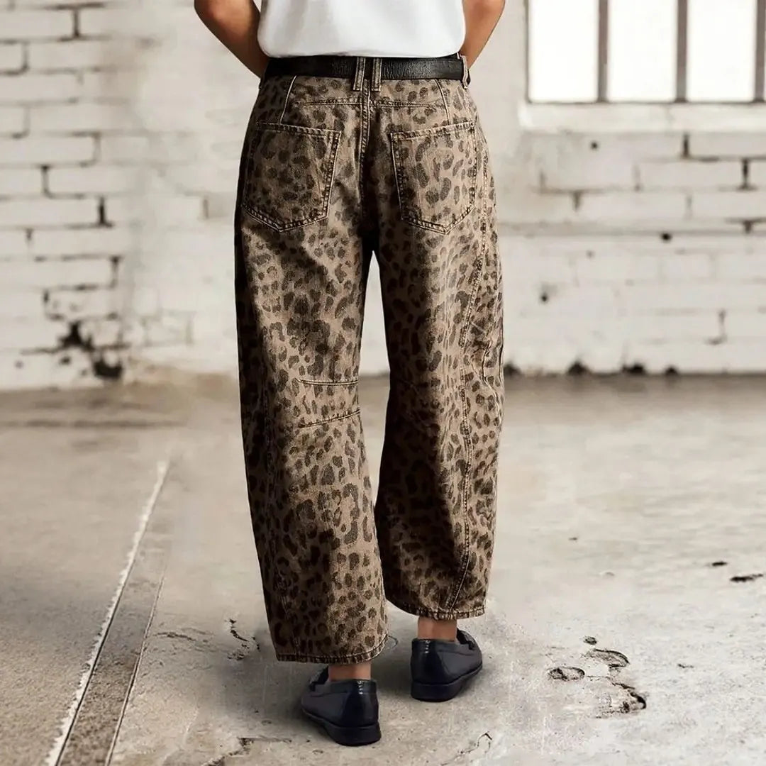 Leopard Print Mid Waist Straight Leg Jeans