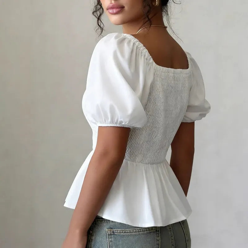Elegant Solid Color White High Waist Sleeveless Shirt