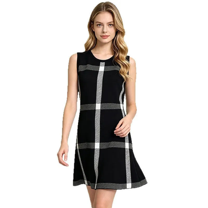 Plaid Sleeveless A-line Knit Dress