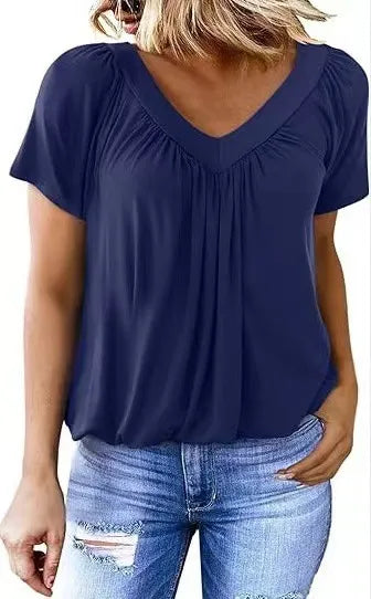 V Neck Ruched Puff Sleeve Top