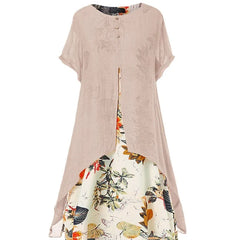 Fake Two-Piece Printed Linen Midi Dress