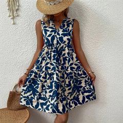 Floral Print V-Neck Sleeveless A-Line Casual Dress