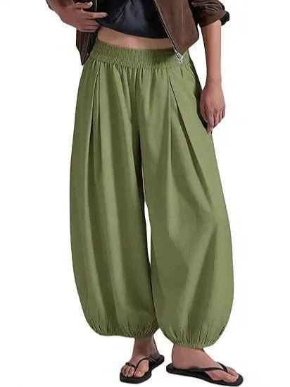 Elastic High Waist Pleated Baggy Harem Jogger Pants