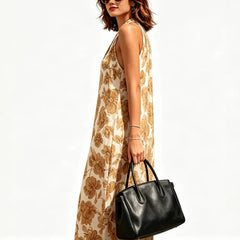 Halter Neck Floral Print Satin Maxi Dress