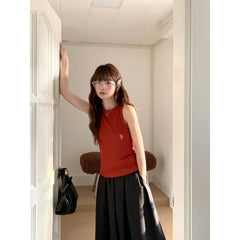 Round Neck Sleeveless Fitted Basic Ribbed Tank Top