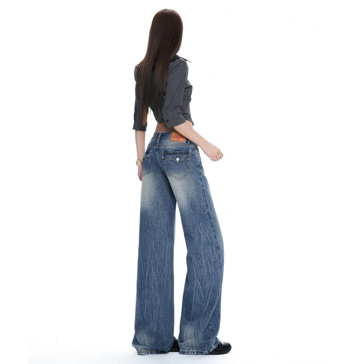 Low Waist Retro Washed Straight Jeans