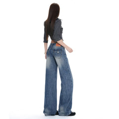 Low Waist Retro Washed Straight Jeans