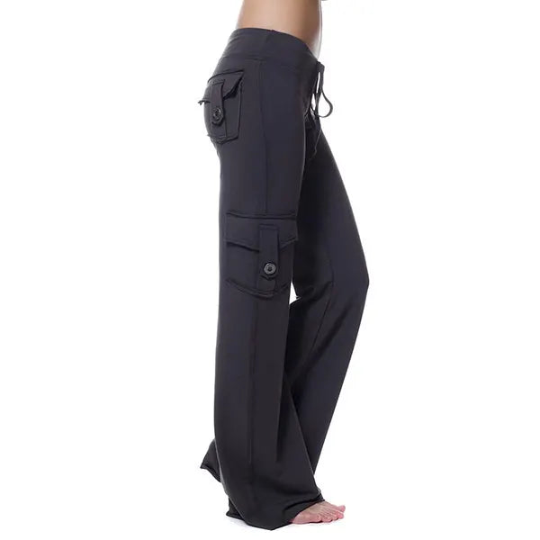 Cargo Flare Pants, High Waist Wide Leg Casual Trousers