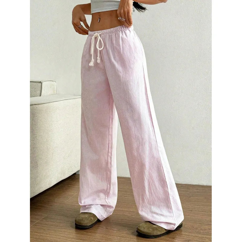Striped Drawstring Wide Leg Pants