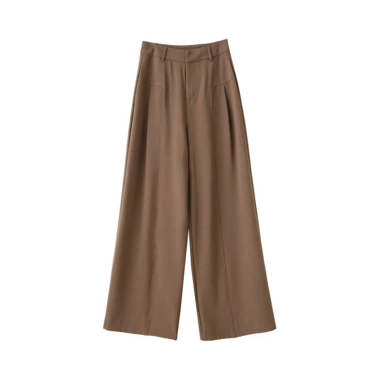 Matching Flowy Linen Look Mid Waist Pleated Wide Leg Straight Commuter Casual Long Pants