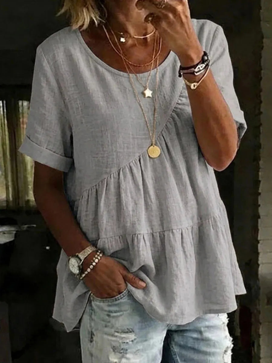 Linen Blend Tiered Tunic Top
