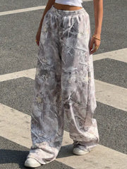 Camo Maple Leaf Print Wide Leg Pants Elastic Waist Loose Casual Trousers
