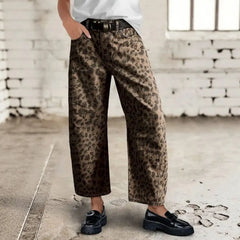Leopard Print Mid Waist Straight Leg Jeans