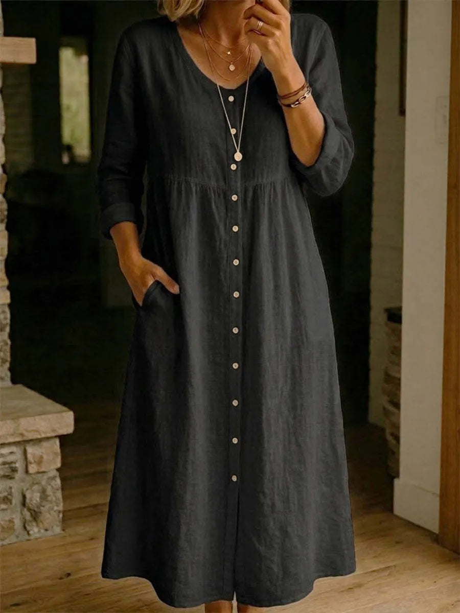 Linen Blend Button Down Midi Dress