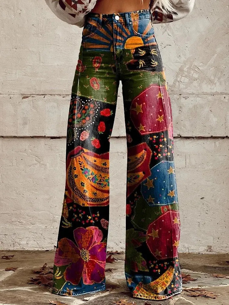 Printed Flare Work Pants